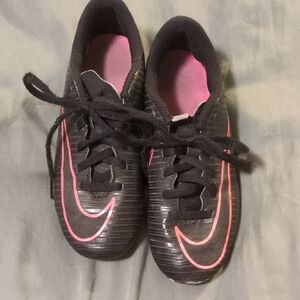 Nike Kids Black Soccer Cleats with Pink Accents